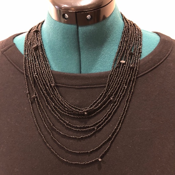 Black Seed Bead Multi-strand Necklace - Picture 2 of 6